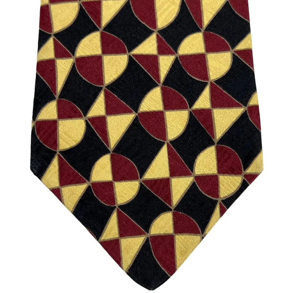 Tom James Bundle 2 Geometric Silk Neckties 60" Gold Cream Olive Purple Burgundy - Picture 3 of 10